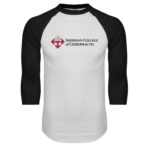 White/Black Raglan Baseball T Shirt-College Logo