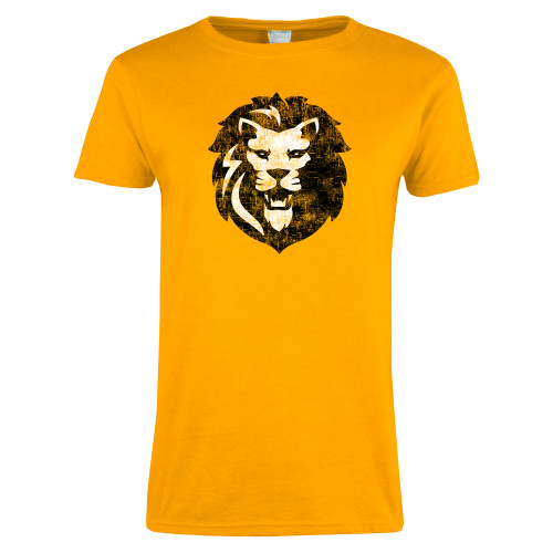 Womens Gold Short Sleeve Tee-Larry Lion Distressed