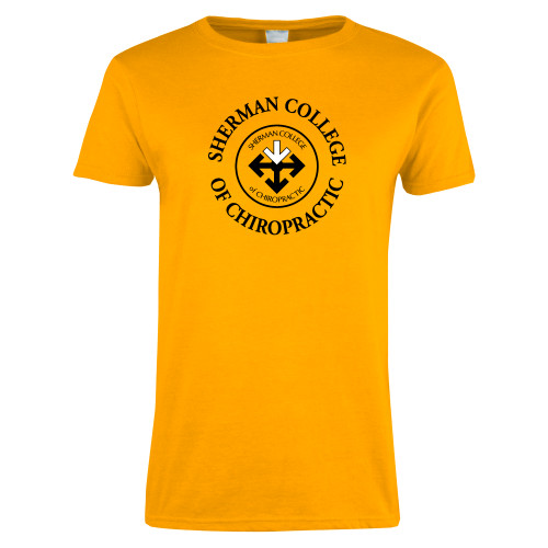 Womens Gold Short Sleeve Tee-Sherman Arrows in College Name Ring