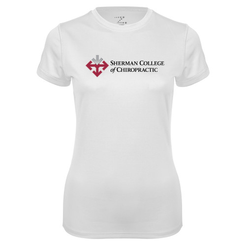 Womens White Performance Tee-College Logo