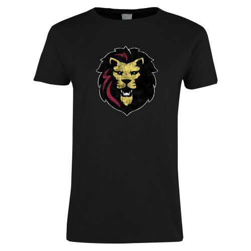 Womens Black Short Sleeve Tee-Larry Lion Distressed