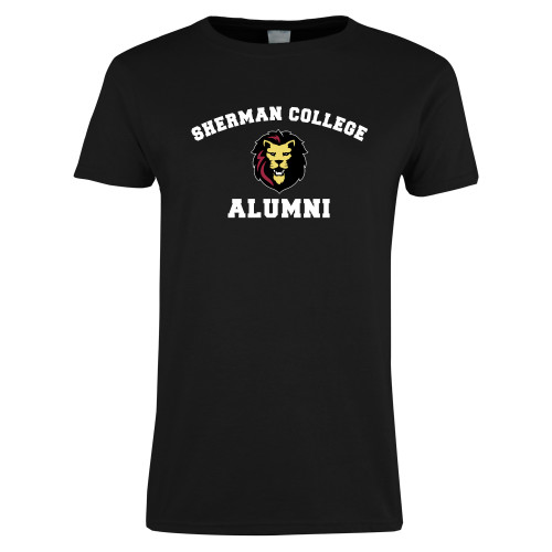 Womens Black Short Sleeve Tee-Alumni with Lion