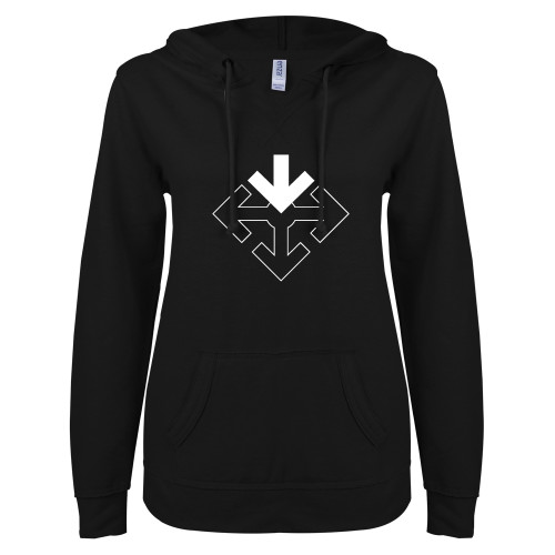 ENZA Womens Black V Notch Raw Edge Fleece Hoodie-Sherman Arrows