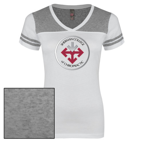 Womens White/Heather Grey Varsity V Neck Tee -Seal