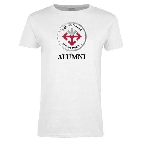 Womens White Short Sleeve Tee-Alumni with Seal