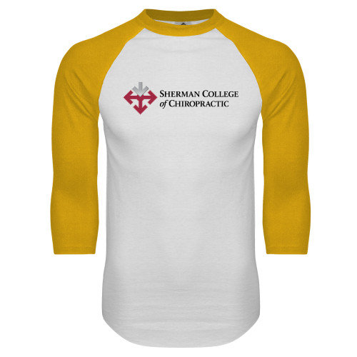 White/Gold Raglan Baseball T Shirt-College Logo