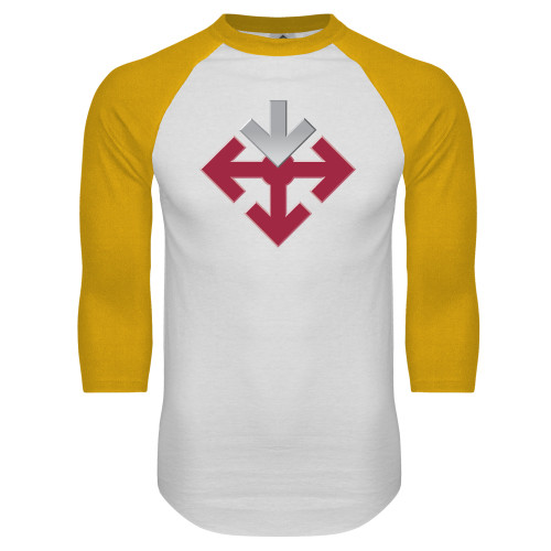 White/Gold Raglan Baseball T Shirt-Sherman Arrows