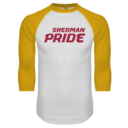 White/Gold Raglan Baseball T Shirt-Sherman Pride