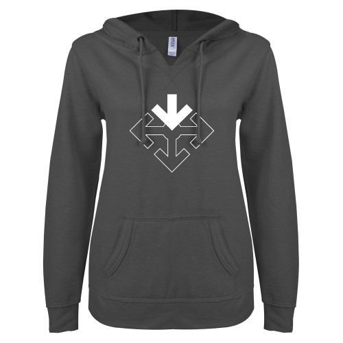 ENZA Womens Dark Heather V Notch Raw Edge Fleece Hoodie-Sherman Arrows