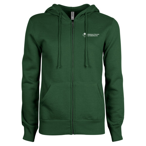 ENZA Womens Dark Green Fleece Full Zip Hoodie-College Logo