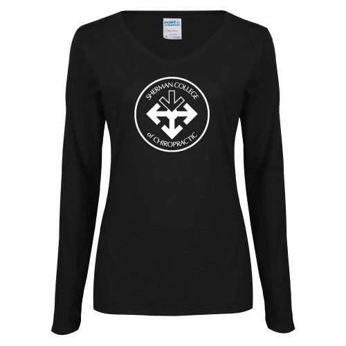 Womens Black Long Sleeve V Neck Tee -Seal