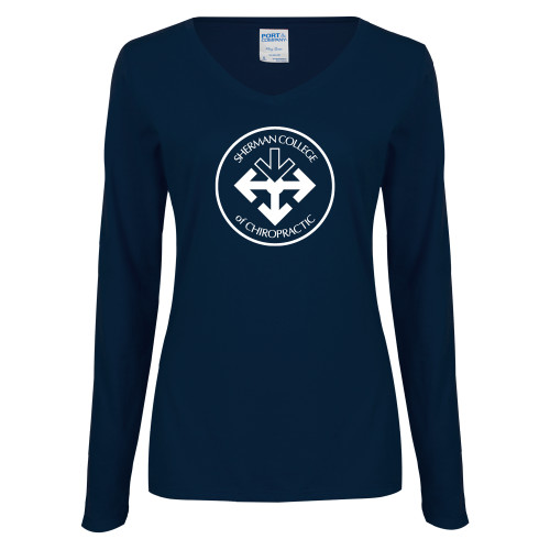 Womens Navy Long Sleeve V Neck Tee-Seal