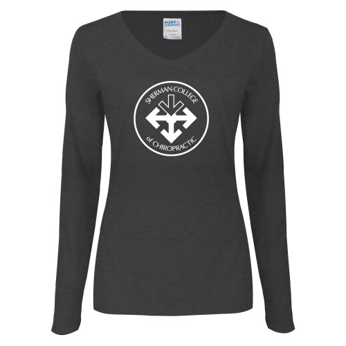 Womens Dark Heather Long Sleeve V Neck Tee -Seal