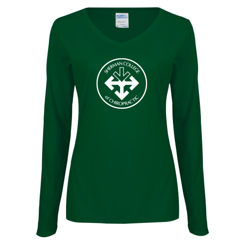 Womens Dark Green Long Sleeve V Neck Tee -Seal