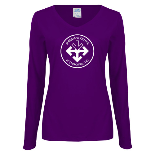 Womens Purple Long Sleeve V Neck Tee -Seal