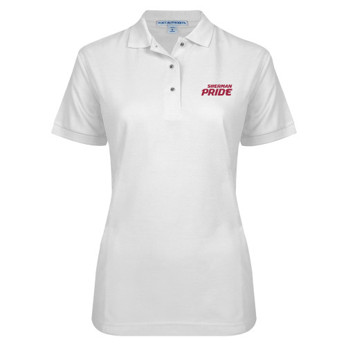 Womens Silk Touch White Pique Polo-Sherman Pride
