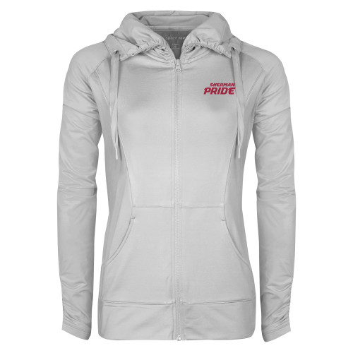 Womens White Sport Wick Stretch Full Zip Jacket-Sherman Pride