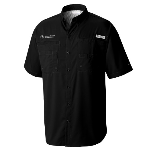 Columbia Black Tamiami Performance Short Sleeve Shirt-College Logo