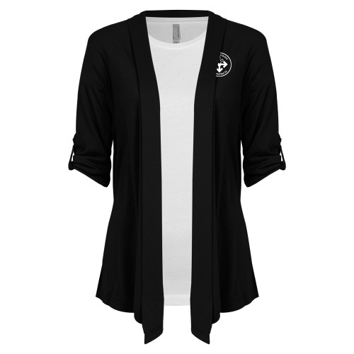 Womens Black Drape Front Cardigan Sweater-Seal