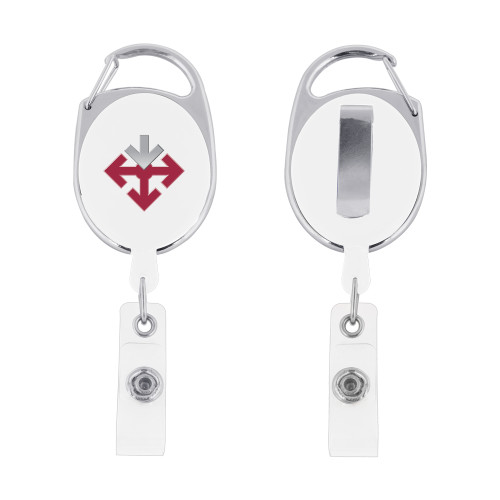 White Oval Retractable Badge Holder w/Clip-Sherman Arrows