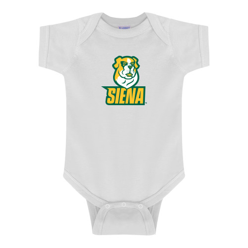 Siena White Infant Onesie - Siena Athletic Mark Vertical
