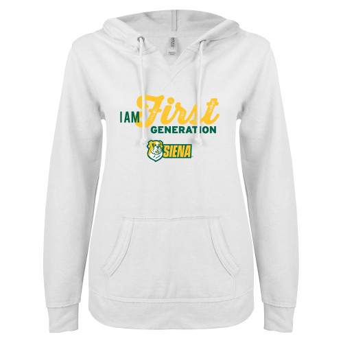 Siena ENZA Womens White V Notch Raw Edge Fleece Hoodie - Siena First Generation