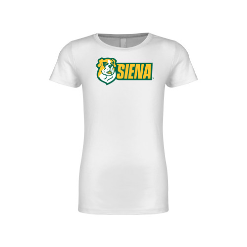 Siena Next Level Girls White Fashion Fit T Shirt - Siena Athletic Mark Horizontal