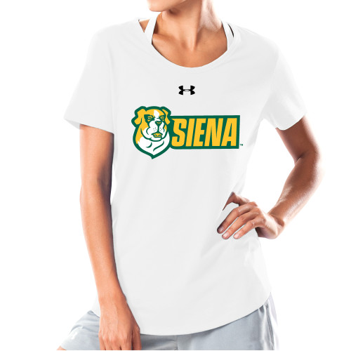 Siena Under Armour Womens White Charged Cotton Tee - UA - Siena Athletic Mark Horizontal