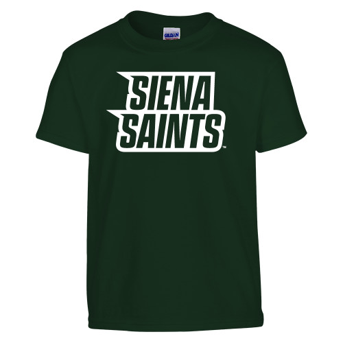 Siena Youth Dark Green T Shirt - Siena Saints Wordmark Stacked