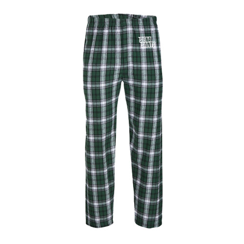 Siena Boxercraft Green/White Unisex Flannel Pajama Pant - Siena Saints Wordmark Staggered