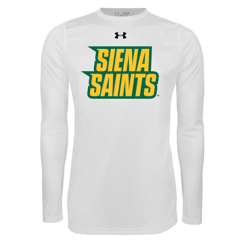  Under Armour White Long Sleeve Tech Tee - UA - Siena Saints Wordmark Stacked