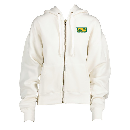 Siena ENZA Womens White Boxy Full Zip Hood - Siena Athletic Communications