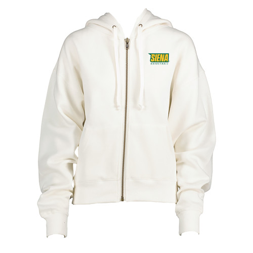 Siena ENZA Womens White Boxy Full Zip Hood - Siena Basketball