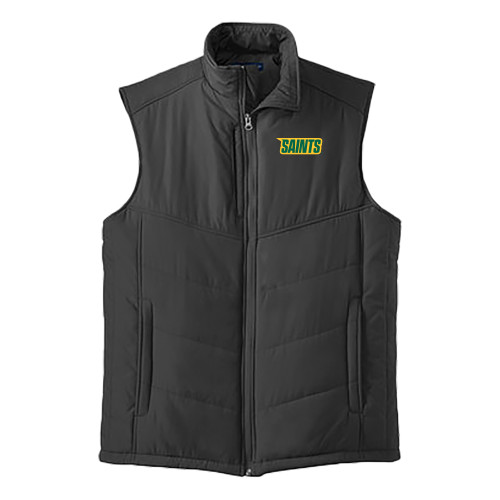 Siena Black Puffer Vest - Saints Wordmark