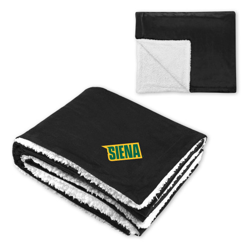 Siena Super Soft Luxurious Black Sherpa Throw Blanket - Siena Wordmark