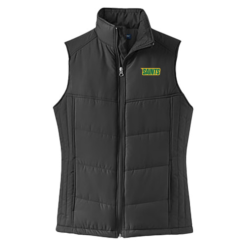 Siena Womens Black Puffer Vest - Saints Wordmark