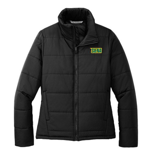 Siena Womens Black Puffer Jacket - Siena Wordmark