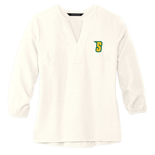 Siena Mercer + Mettle Womens Ivory 3/4 Sleeve Crepe Blouse - Siena Initial Mark