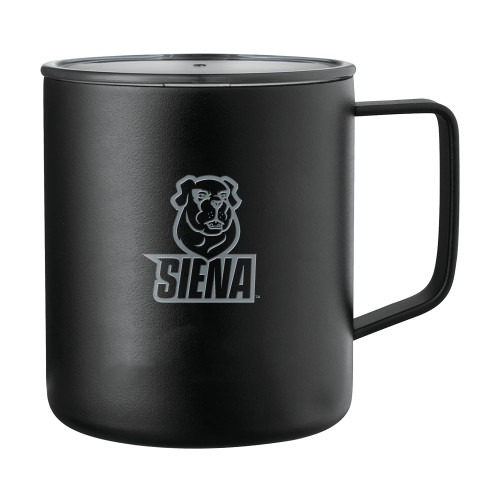 Siena Rover Camp Vacuum Insulated Black Mug 14oz - Siena Athletic Mark Vertical Engraved