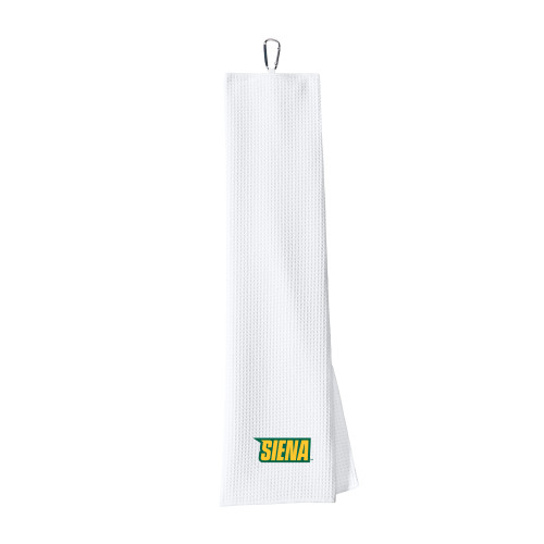  White Waffle Microfiber Golf Towel - Siena Wordmark