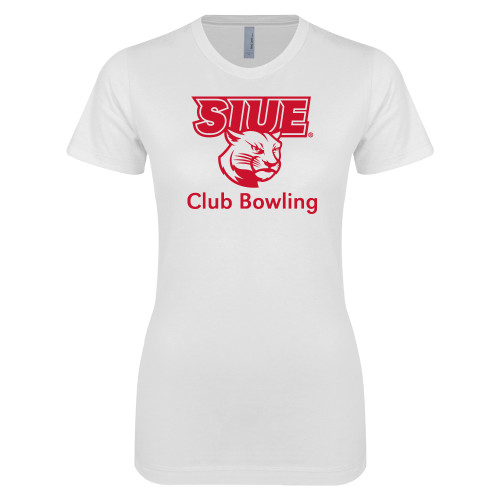 Next Level Womens White Boyfriend Tee - SIUE Club Bowling