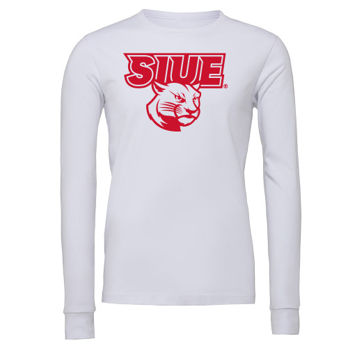  Bella + Canvas White Jersey Cotton Long Sleeve T Shirt - SIUE Cougar Head - One Color
