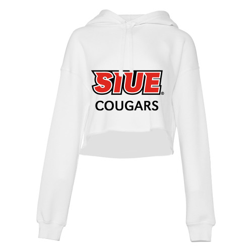  Bella + Canvas Womens White Cropped Fleece Hood - SIUE Cougars