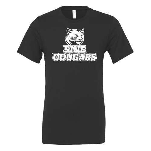  Bella + Canvas Black Jersey Cotton T Shirt - SIUE Cougars Cougar Head Stacked - One Color