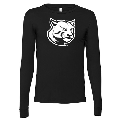  Bella + Canvas Black Jersey Cotton Long Sleeve T Shirt - Cougar Head - One Color