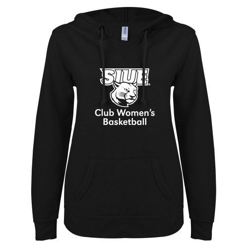  ENZA Womens Black V Notch Raw Edge Fleece Hoodie - SIUE Womens Basketball
