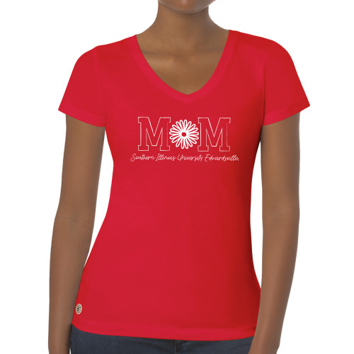  Fall Rush Ladies Red V Neck Tee - Mom Flower