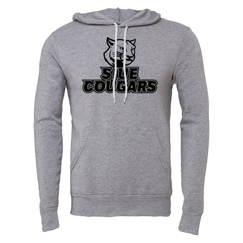 Bella + Canvas Heather Grey Fleece Hood - SIUE Cougars Cougar Head Stacked - One Color
