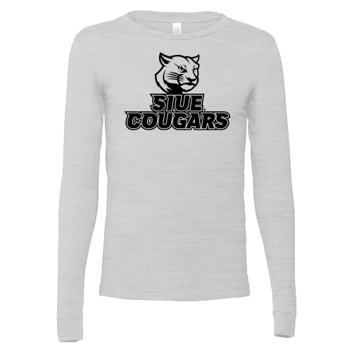  Bella + Canvas Ash Grey Jersey Cotton Long Sleeve T Shirt - SIUE Cougars Cougar Head Stacked - One Color