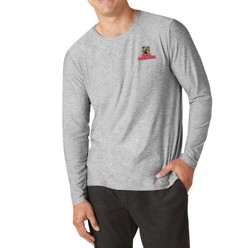  Beyond Yoga Mens Silver Mist Featherweight Crew Long Sleeve Tee  - SIUE Cougars Cougar Head Stacked